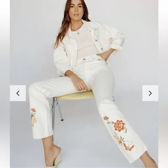 Reformation White Cynthia Straight Leg Mid Rise Denim Jeans - Picture 1 of 7